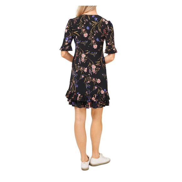 CECE Womens Black 3/4 Sleeve V Neck Above The Knee Cocktail Ruffled Dress XS - Picture 2 of 3